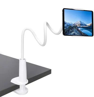 CLM-Tech Schwanenhals Tablet Halterung Bett - Handy Halter als langer Arm -, (bis 11 Zoll, Tablet Tisch Halterung - Weiß, 2-tlg., Flexible Kindle Halterung)