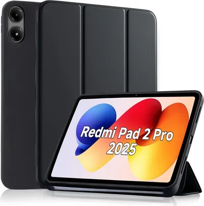 CLM-Tech Tablet-Hülle für Xiaomi Redmi Pad 2 Pro 12.1 Zoll 2025 12,1 Zoll, Standfunktion, Magnetverschluss, Auto Schlaf/Wach Funktion, schwarz