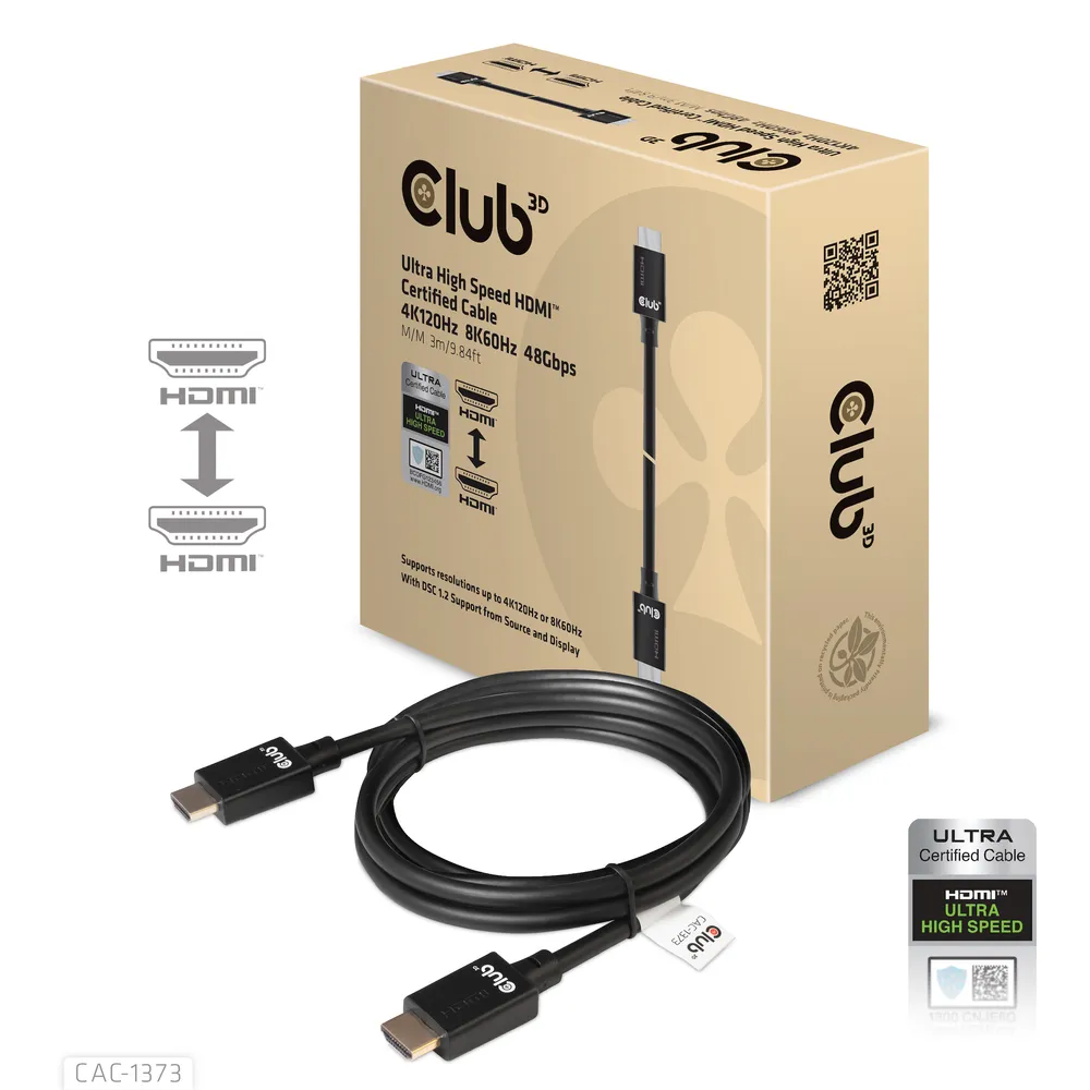 HDMI-Kabel Club 3D CAC-1373 3m Ultra High Speed 48 Gbit s Kontakte vergoldet