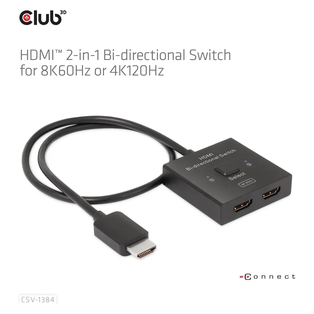 Club 3D Club3D HDMI Switch 2-in-1 bidirektional 8K60Hz/4K120Hz UHD retail