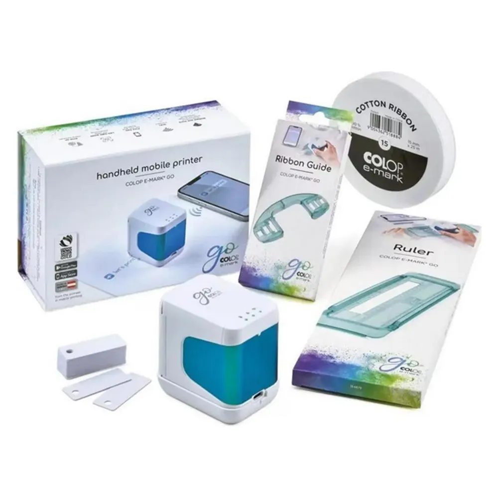 Tragbarer kabelloser Drucker Colop E-Mark Go Stempel blau weiß in Farbe
