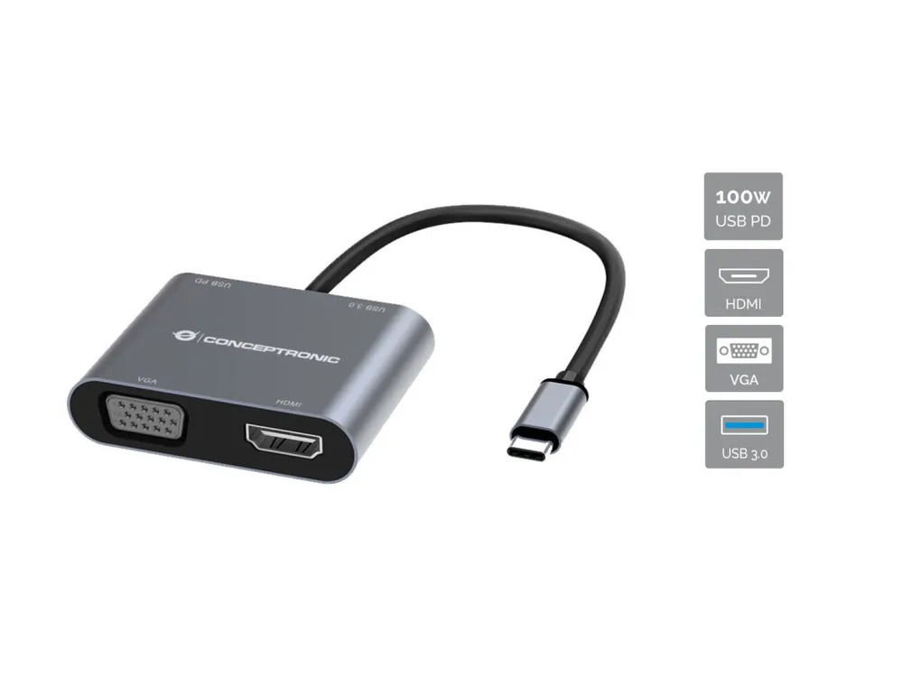 Dockingstation Conceptronic DONN16G USB 3.2 Gen 1 Type-C 100W Grau 4K Ultra HD Dockingstation Conceptronic DONN16G USB 3.2 Gen 1 Type-C 100W Grau 4K Ultra HD