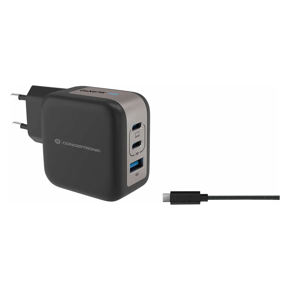 Conceptronic Ladegerät 3Port 67W,2xUSB-C,3-in-1 USB-A PD sw