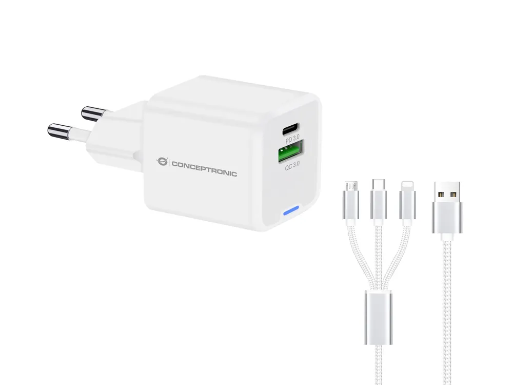 Conceptronic ALTHEA16W Universal-Ladegerät für Mobilgeräte, weiß, Wechselstrom, schnelles Laden, für den Innenbereich