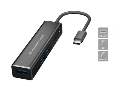 Conceptronic DONN08B USB-Hub mit Kartenleser