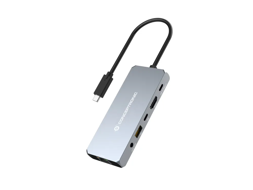 Dock USB-C Conceptronic DONN22G 8K HDMI 2.1 2xUSB-C 100W Ethernet RJ45 Grau