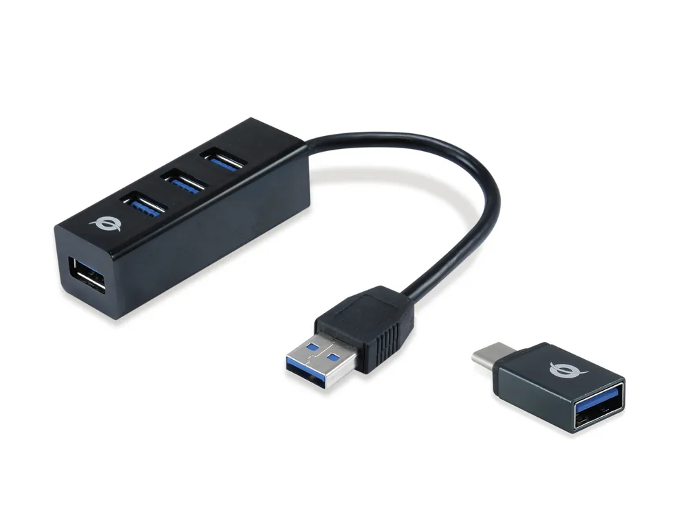 Conceptronic HUBBIES04B Schnittstellen-Hub USB 3.2 Gen 1 (3.1 Gen 1) Type-A 5000 Mbit/s Schwarz