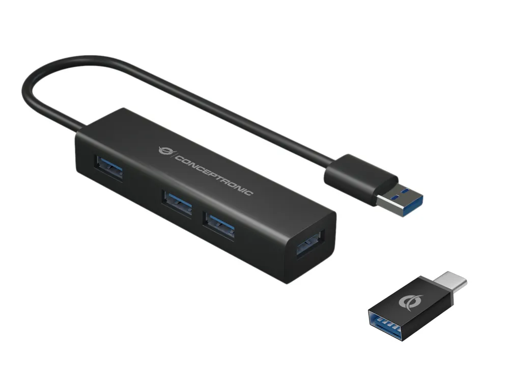 Hub USB-C 4 Ports USB 3.0 Conceptronic HUBBIES06B Alu Schwarz