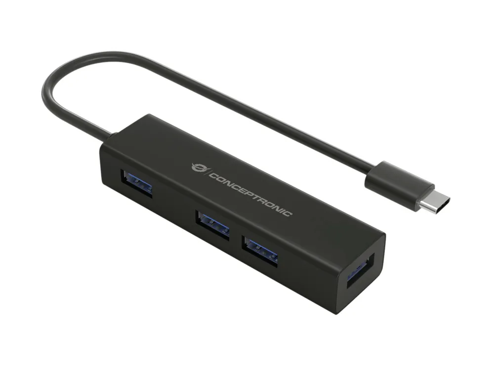 USB-Hub Conceptronic HUBBIES07B 4x USB 3.0 Aluminium Schwarz Typ-C