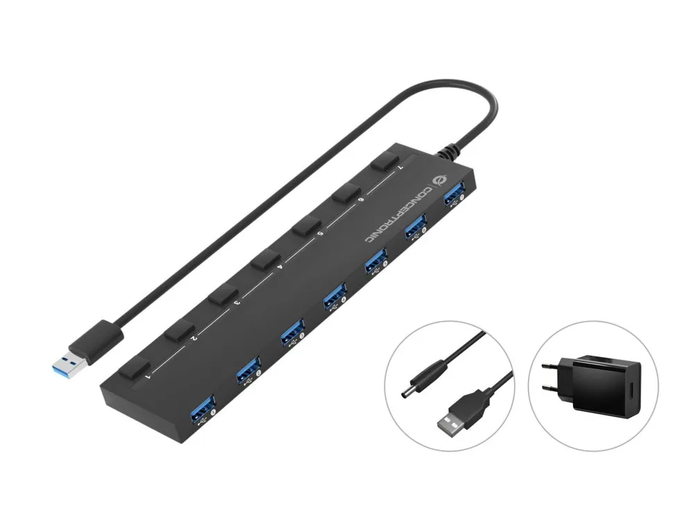 USB-Hub Conceptronic HUBBIES19BP 7x USB 3.2 Gen 1 Type-A 5 Gbit/s Schwarz USB-Hub Conceptronic HUBBIES19BP 7x USB 3.2 Gen 1 Type-A 5 Gbit/s Schwarz