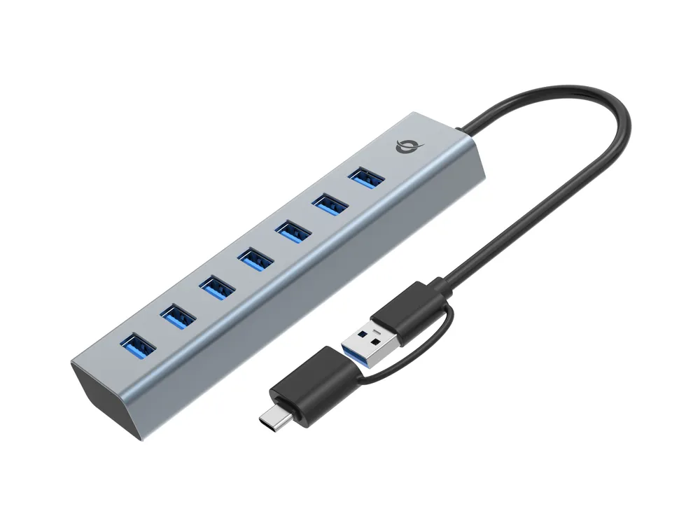 Hub USB Conceptronic HUBBIES21G 7 USB 3.2 Ports Aluminium Grau 5000Mbit/s 0,25m