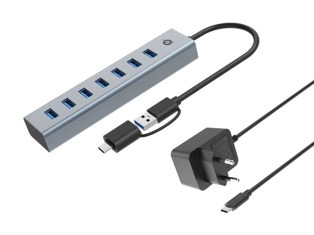 Hub Conceptronic 7 Ports 5000 Mbit/s HUBBIES21GP mit USB-C Adapter