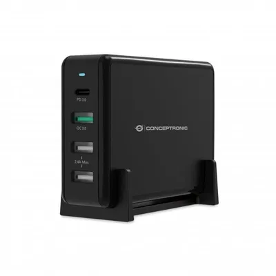 Desktop-Ladegerät Conceptronic OZUL01B 65W 2xUSB 5V/2.4A + Quick Charge 3.0 + USB-C PD 3.0