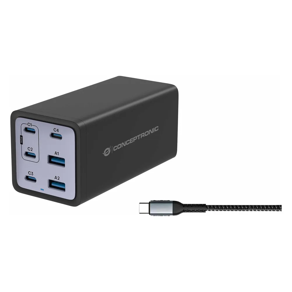 Conceptronic Ladegerät 4Port 200W,4xUSB-C,2x 3-in-1 USB-A sw