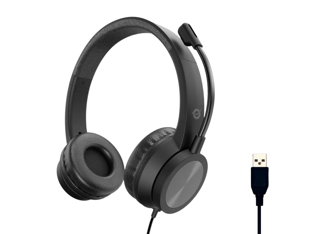 Kopfhörer Conceptronic mit USB-A Kabel, Boom-Mikrofon, Geräuschunterdrückung, Schwarz