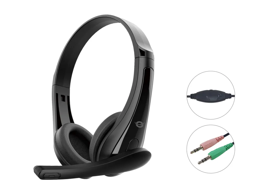 Auriculares Conceptronic POLONA06B3T con cable doble Jack 3,5 mm Cancelación de Ruido Negro