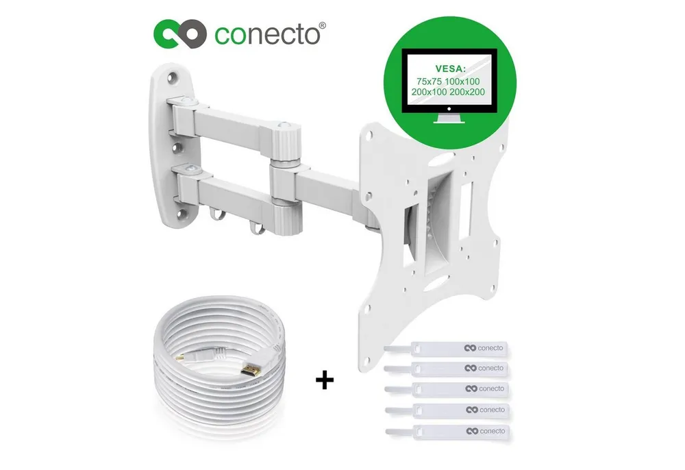 conecto TV-Wandhalterung TV Wandhalter für LCD LED Fernseher & Monitor, (bis 42 Zoll, inklusive HDMI-Kabel und Klett-Kabelbinder, schwenkbar, neigbar, ausziehbar)