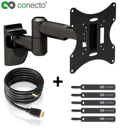 conecto TV-Wandhalterung TV Wandhalter für LCD LED Fernseher & Monitor, (bis 42 Zoll, inklusive HDMI-Kabel und Klett-Kabelbinder, schwenkbar, neigbar, ausziehbar)