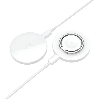 Kabellose Ladestation für 15-W-Schnellladeringe mit USB-/USB-C-Kabel, Weiß