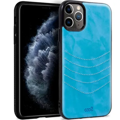 Coole hellblaue bestickte Lederhülle für das iPhone 11 Pro