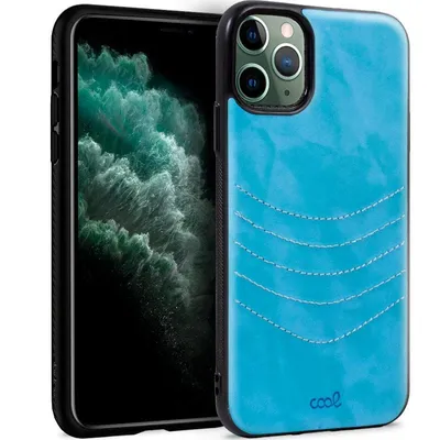 Coole hellblaue bestickte Lederhülle für das iPhone 11 Pro Max