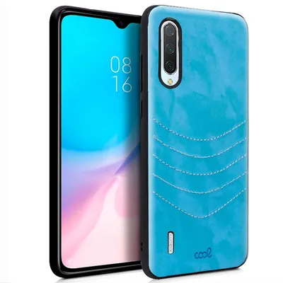 Coole hellblaue bestickte Lederhülle für Xiaomi Mi 9 Lite