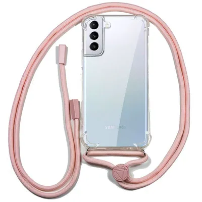 Coole, rosa, transparente Hülle mit Lanyard für Samsung Galaxy S21