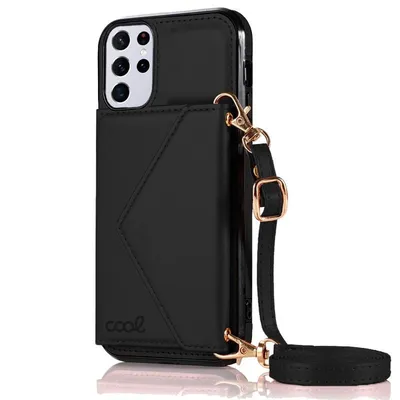 Coole schwarze Brieftaschen-Hängehülle für Samsung Galaxy S21 Ultra