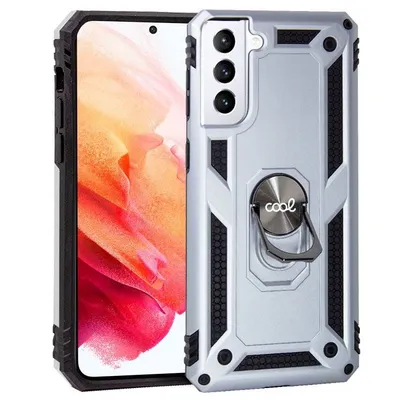 Coole silberne Hartschale mit Ring für Samsung G990 Galaxy S21