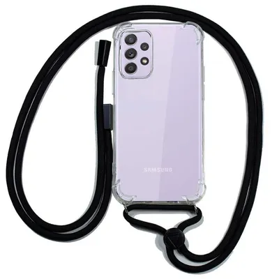 Coole transparente Hülle mit schwarzem Schlüsselband für Samsung A525 Galaxy A52 / A52 5G / A52s 5G