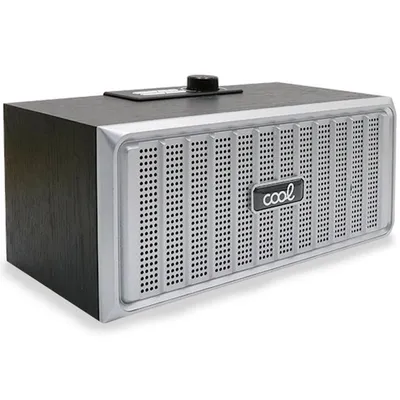 Cooler Retro Bluetooth Lautsprecher Holz Schwarz Front Silber 20W