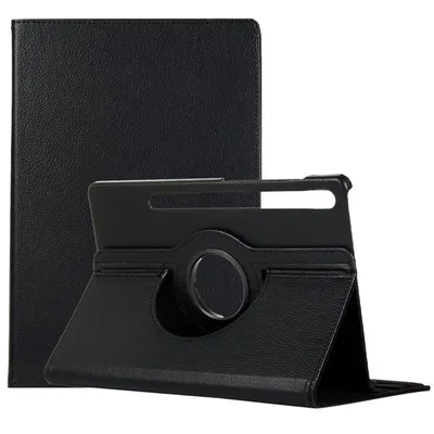 Coole, schwarze, glatte, drehbare Kunstlederhülle für Samsung Galaxy Tab S7 FE T736 12,4"