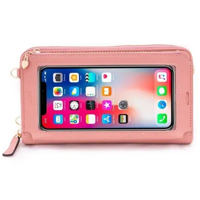 Handytasche Cool Bag Horizontal Universal Bis 6.7" Rosa mit Kartenfächern und Touchfenster für Smartphones bis 6.7"