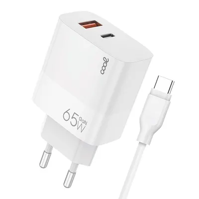Cooles universelles ultraschnelles PD USB-C + USB 65W Ladegerät + USB-C GaN Kabel Weiß