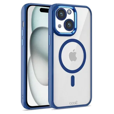 Coole transparente magnetische Hülle mit marineblauem Rand für das iPhone 15