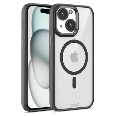 Coole transparente magnetische Hülle mit schwarzem Rand für das iPhone 15