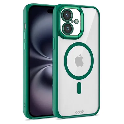 Coole transparente magnetische Hülle mit grünem Rand für das iPhone 16