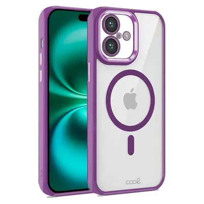 Coole transparente magnetische Hülle mit violettem Rand für das iPhone 16 Plus