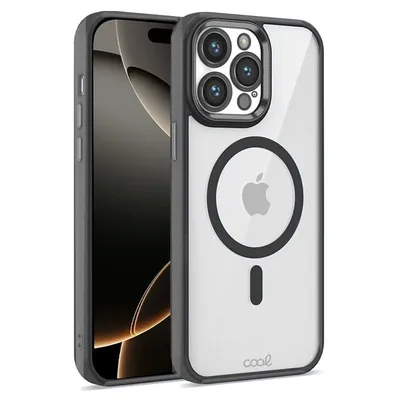 Coole transparente magnetische Hülle mit schwarzem Rand für das iPhone 16 Pro