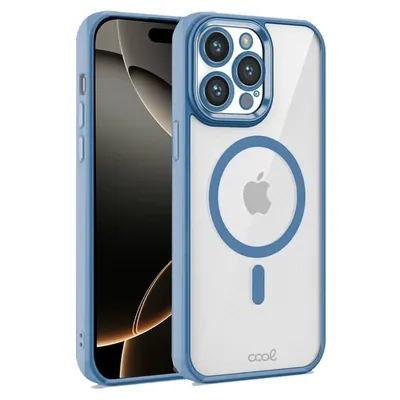 Coole transparente magnetische Hülle mit himmelblauem Rand für das iPhone 16 Pro