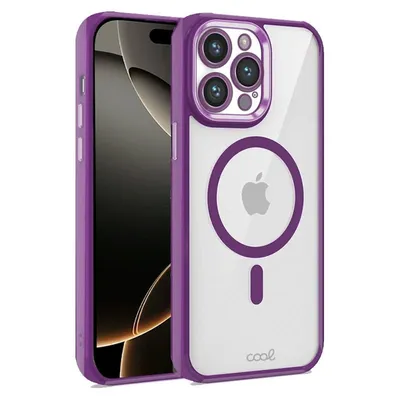 Coole transparente magnetische Hülle mit violettem Rand für das iPhone 16 Pro