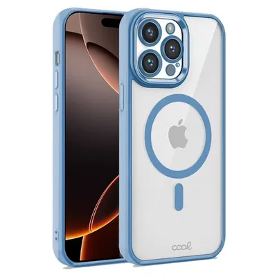 Coole transparente Magnethülle mit hellblauem Rand für iPhone 16 Pro Max
