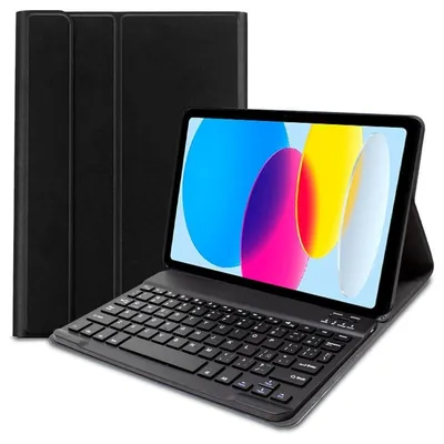 Coole Hülle für iPad (2022/2024) 10,9 Zoll (10. Generation)/iPad 2025/iPad 2026 mit Bluetooth-Tastatur und Kunstlederbezug, Schwarz