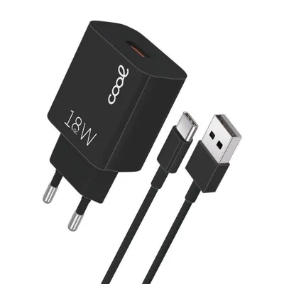 Cool Kit 2-in-1-Universal-Netzwerk-Ladegerät, Schnellladung + USB-C 3-Ampere-Ladekabel, Schwarz