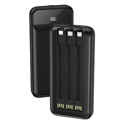 Cool Power Bank 10.000 mAh, Schnellladung, 22,5 W, 3 Kabel, Schwarz