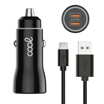 Cooles Autoladegerät 2x USB 2.4A mit USB-C-Kabel Schwarz