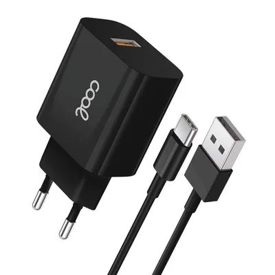 Cooles Universal-Netzwerkladegerät mit USB-Typ-C-Anschluss 12 W 5 V 2,4 A Schwarz + USB-A-zu-USB-C-Kabel