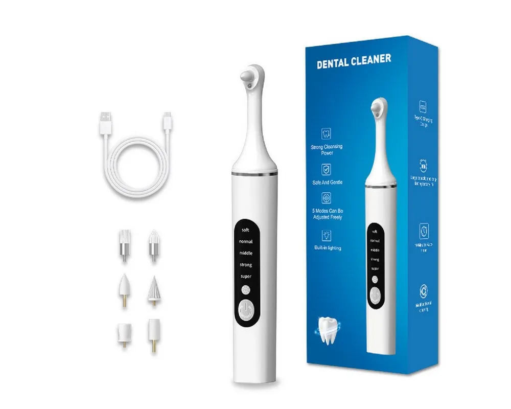 COOL-i ® Mundpflegecenter Zahnpolierer Set mit LED & 5 Modi& 6 Köpfen, Für kosmetische Zahnpflege, sanftes Aufhellen & frischen Atem