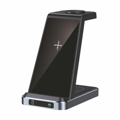 Kabellose Qi-Ladestation 3-in-1 Universal Schwarz Aluminium-ABS, 15W Fast Charge, USB-C