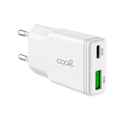 Universal-Netzwerkladegerät Schnellladegerät (PD) Typ-C / Dual USB COOL Flat (30W) Weiß